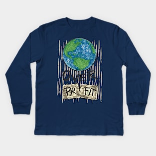 Planet Over Profit Earth Day 2024 Environmental Awareness Kids Long Sleeve T-Shirt